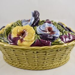 Sarreguemines Basket of Pansies Covered Tureen